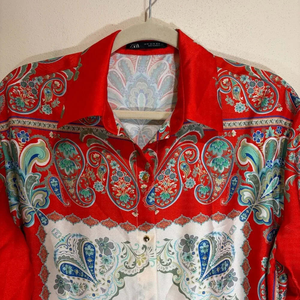 Zara Multicolor Printed Button Up Maxi Midi Shirt Dress - Picture 6 of 16